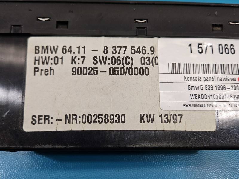 Блок керування пічкою клімат BMW 5 E39 8377546 — фото деталі 5