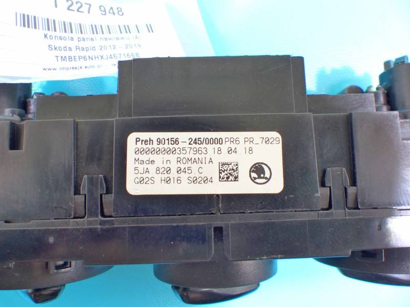 Блок керування пічкою клімат Skoda Rapid 5JA820045C — фото деталі 4