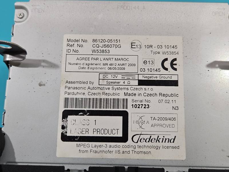 Штатна магнітола радіо Toyota Avensis T27 86120-05151 — фото деталі 5
