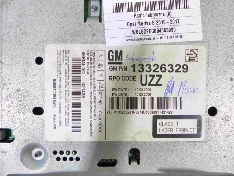 Штатна магнітола радіо Opel Meriva B 13326329 — фото деталі 4