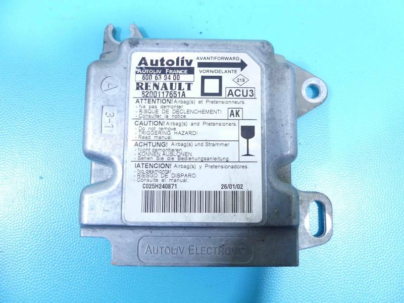 Блок керування Airbag Renault Megane 1 8200117651A — фото деталі 2