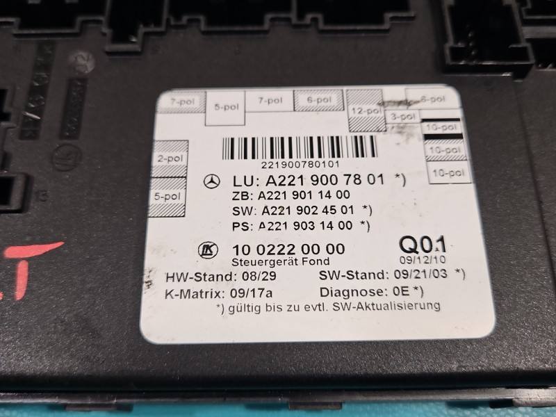 Блок керування модуль Mercedes S W221 A2219007801 — фото деталі 3