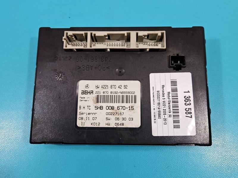 Блок керування модуль Mercedes S W221 A2218704292 — фото деталі 2