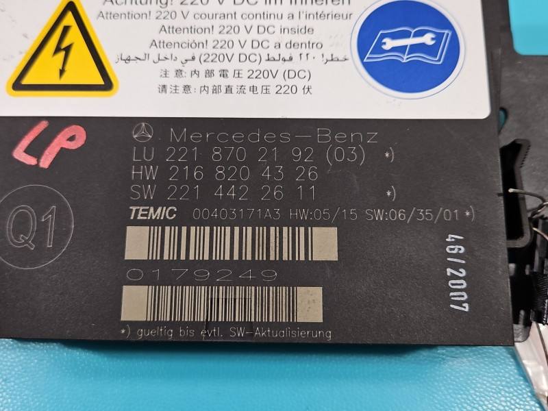Блок керування модуль Mercedes S W221 2218702192 — фото деталі 3
