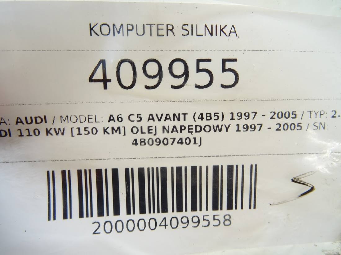 ЕБУ блок управління двигуна Audi A6 C5 4B0907401J 0281001772 — фото деталі 4