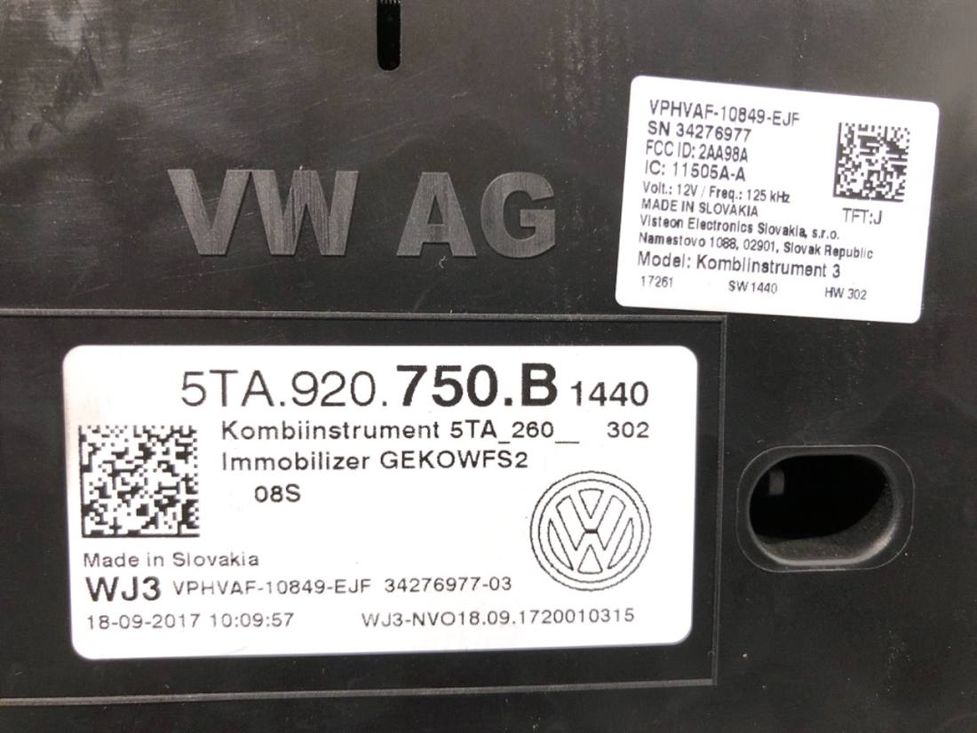 Щиток приборов Volkswagen Touran 5TA920750B — фото детали 5