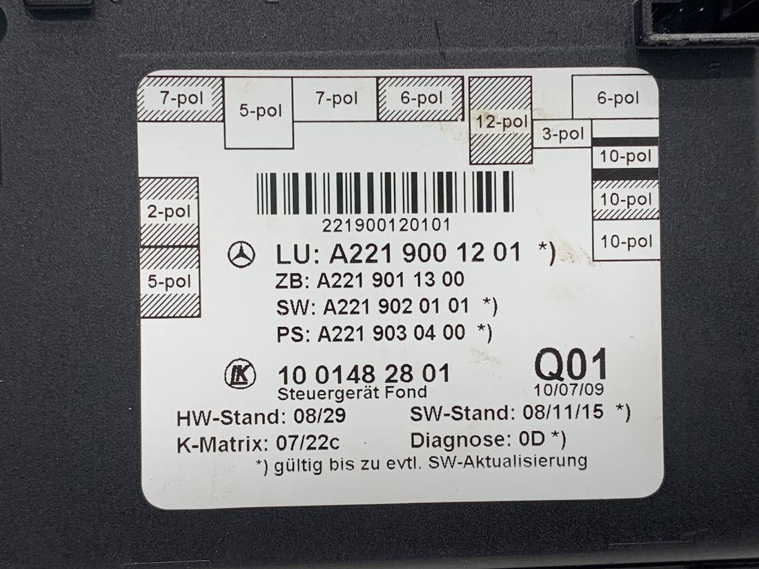 Блок керування модуль Mercedes S W221 A2219001201 — фото деталі 4