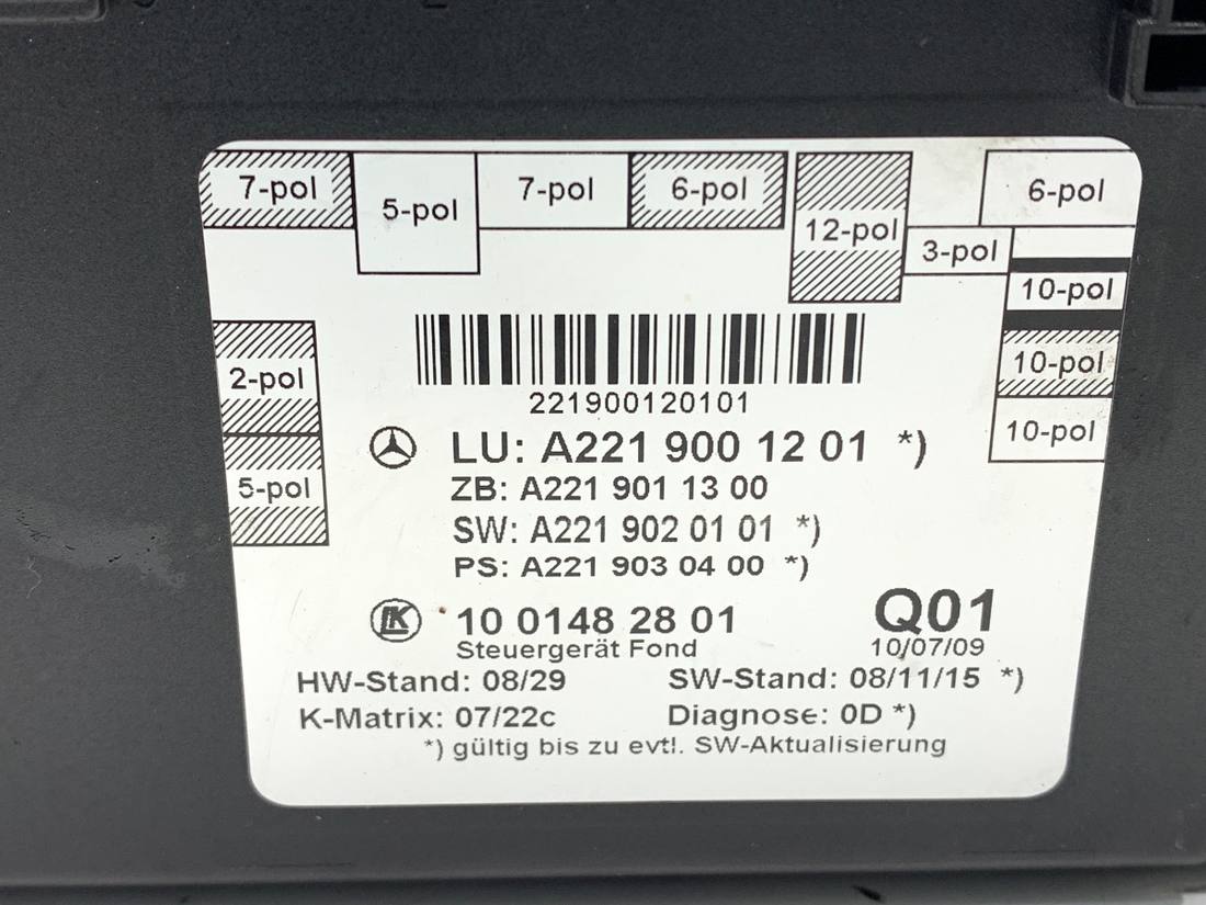 Блок керування модуль Mercedes S W221 A2219001201 — фото деталі 4
