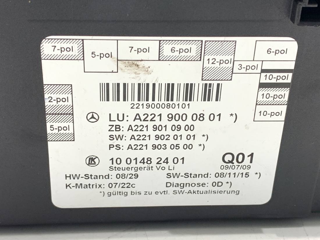 Блок керування модуль Mercedes S W221 A2219000801 — фото деталі 4