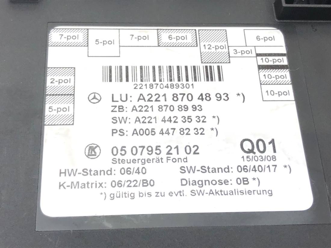 Блок керування модуль Mercedes S W221 A2218704893 — фото деталі 4