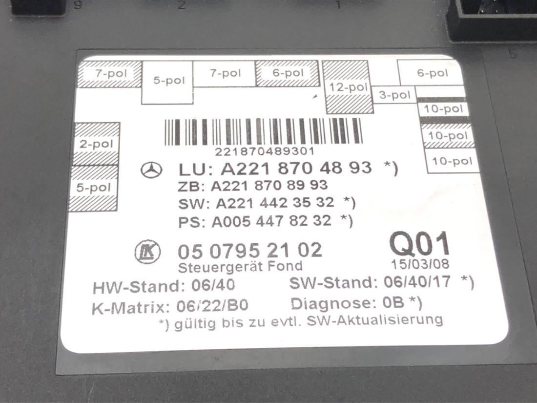 Блок керування модуль Mercedes S W221 A2218704893 — фото деталі 4
