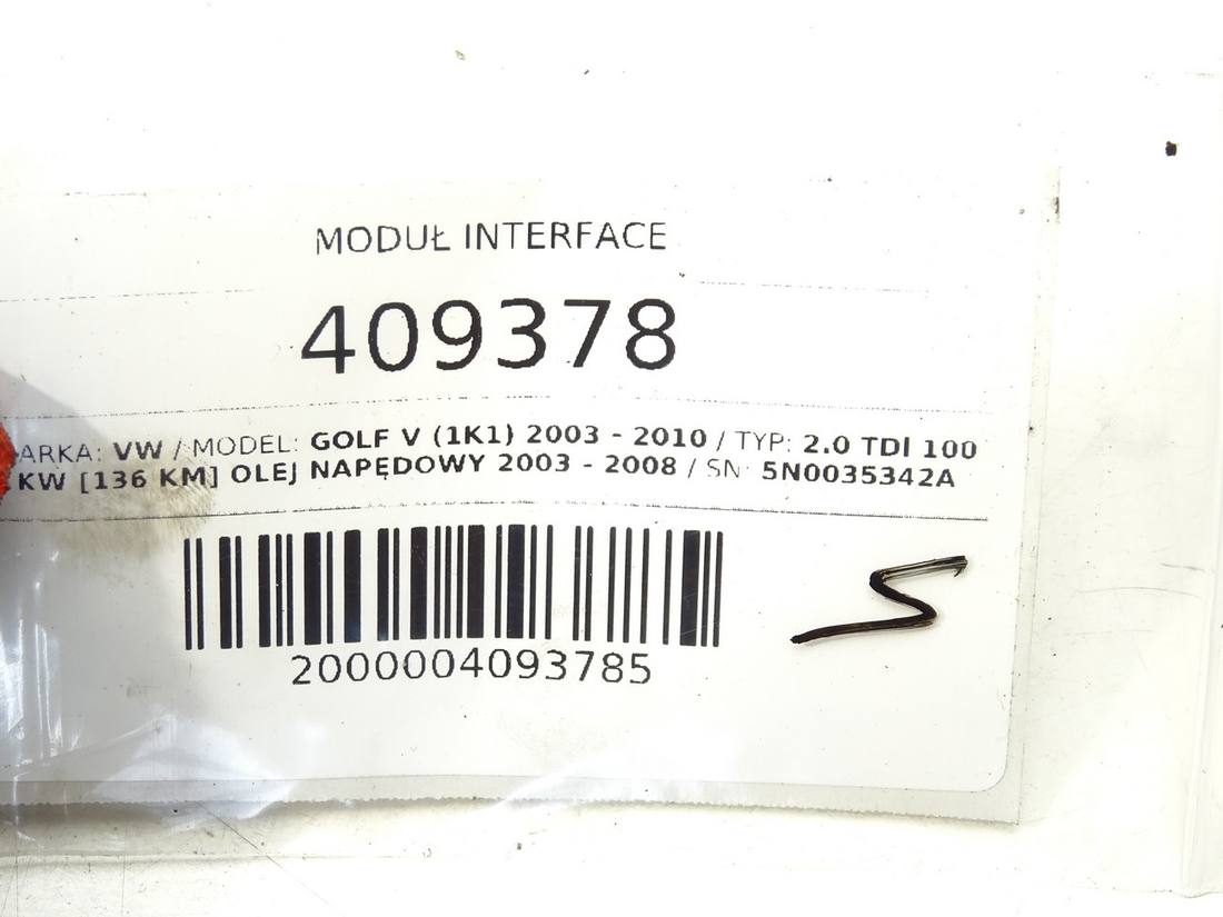 Блок керування модуль Volkswagen Golf 5 5N0035342A — фото деталі 5