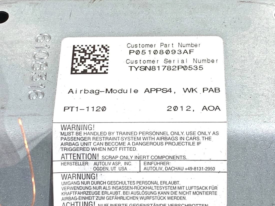 Подушка безпеки Airbag Jeep Grand Cherokee P05108093AF — фото деталі 5