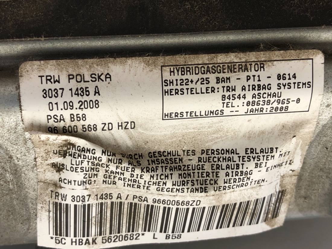 Подушка безпеки Airbag Citroen C4 96600568ZD — фото деталі 7