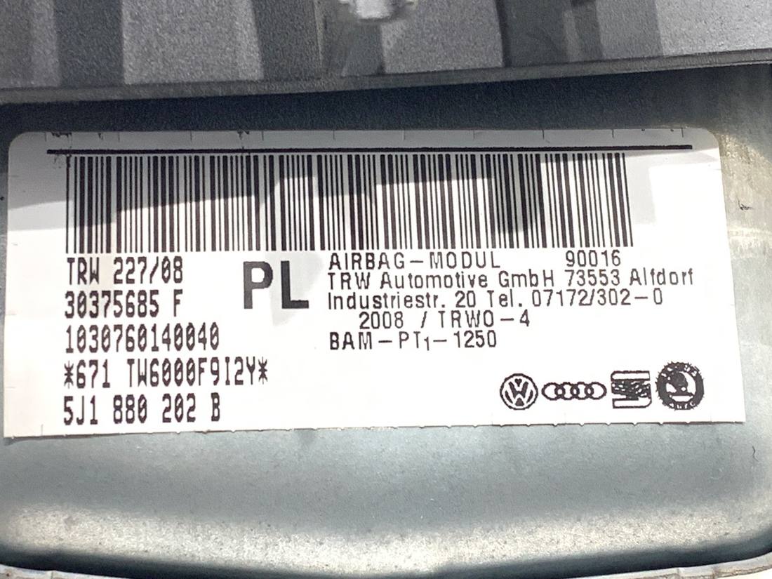 Подушка безпеки Airbag Skoda Roomster 5J1880202B — фото деталі 4