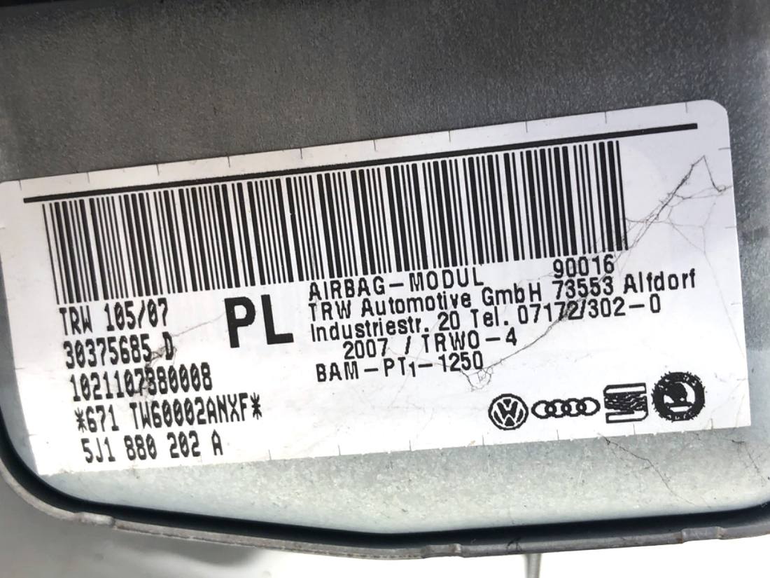 Подушка безпеки Airbag Skoda Fabia 2 5J1880202A — фото деталі 7