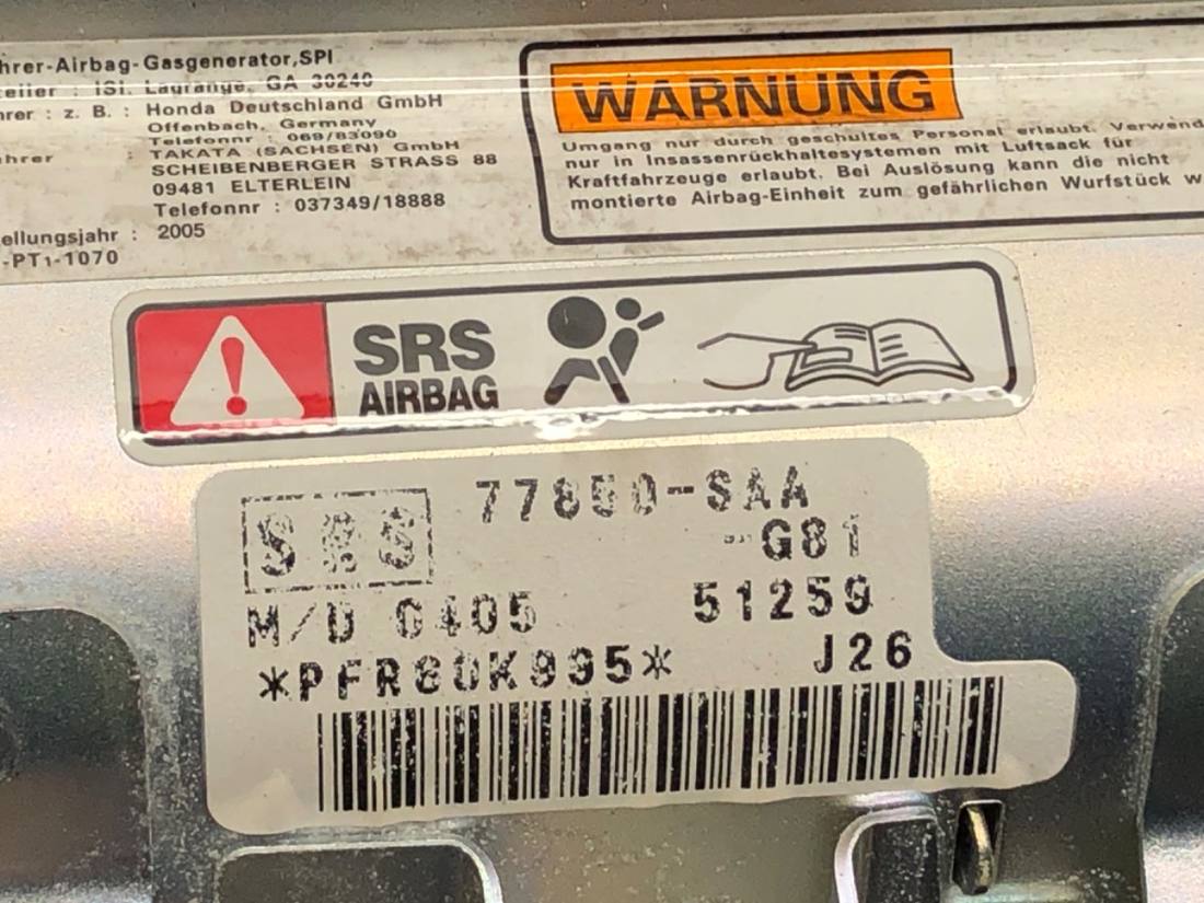 Подушка безпеки Airbag Honda Jazz 77850-SAA-G81 — фото деталі 4